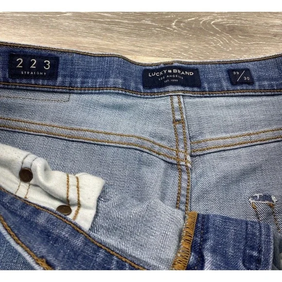 Lucky Brand Jeans Mens 33X30 223 Straight Leg Denim Light Blue Light Was Pants - Picture 6 of 10